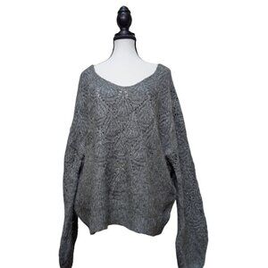 Q&A Gray Textured Knit Balloon Sleeve Sweater Wool Blend – Size XL